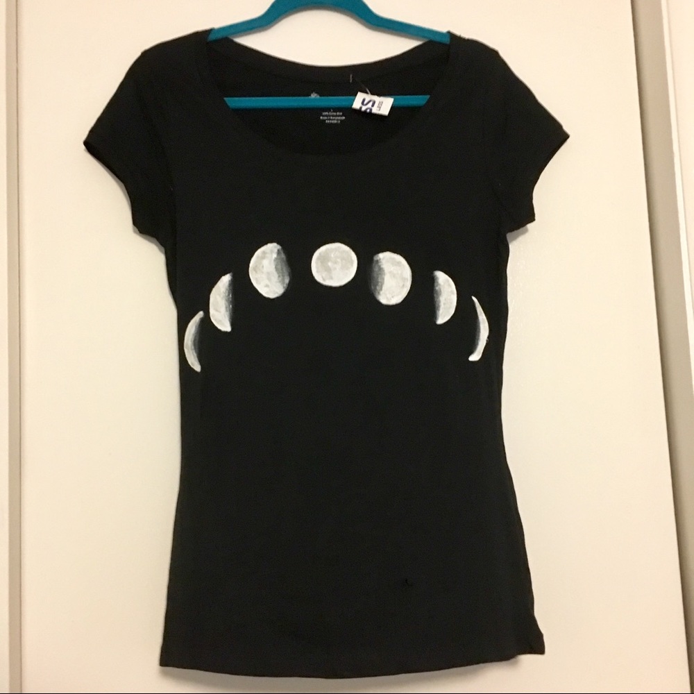 Super rad hand-painted moon phases scoop neck tee